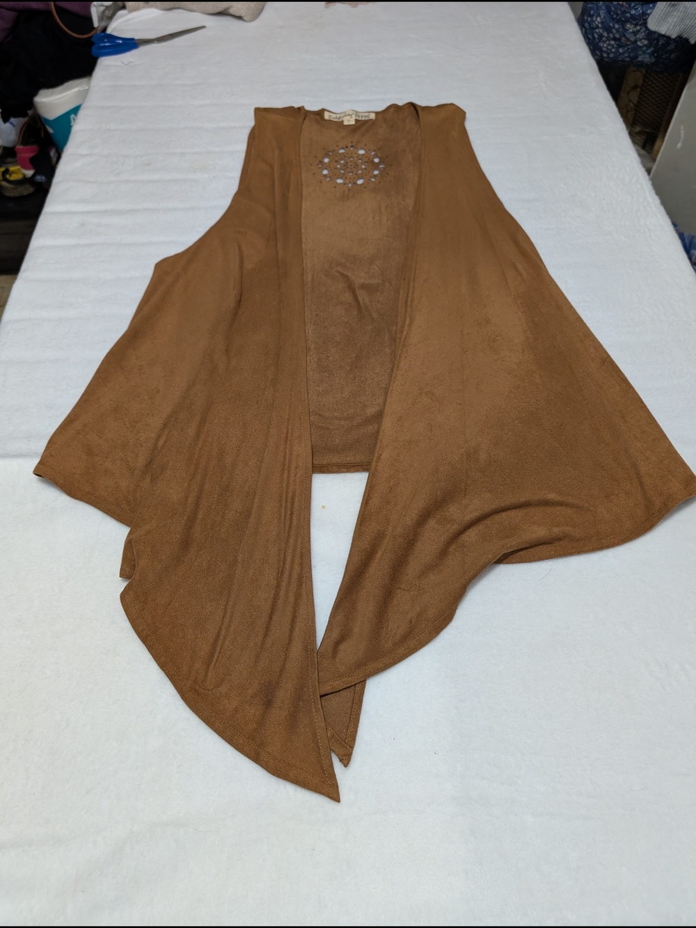 Brown Open-Front Draped Women's Boho Suede Vest Size S
